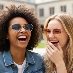 NEW Heartbeat Shape Designer Style Trendy Sunglasses - Blue and Gold